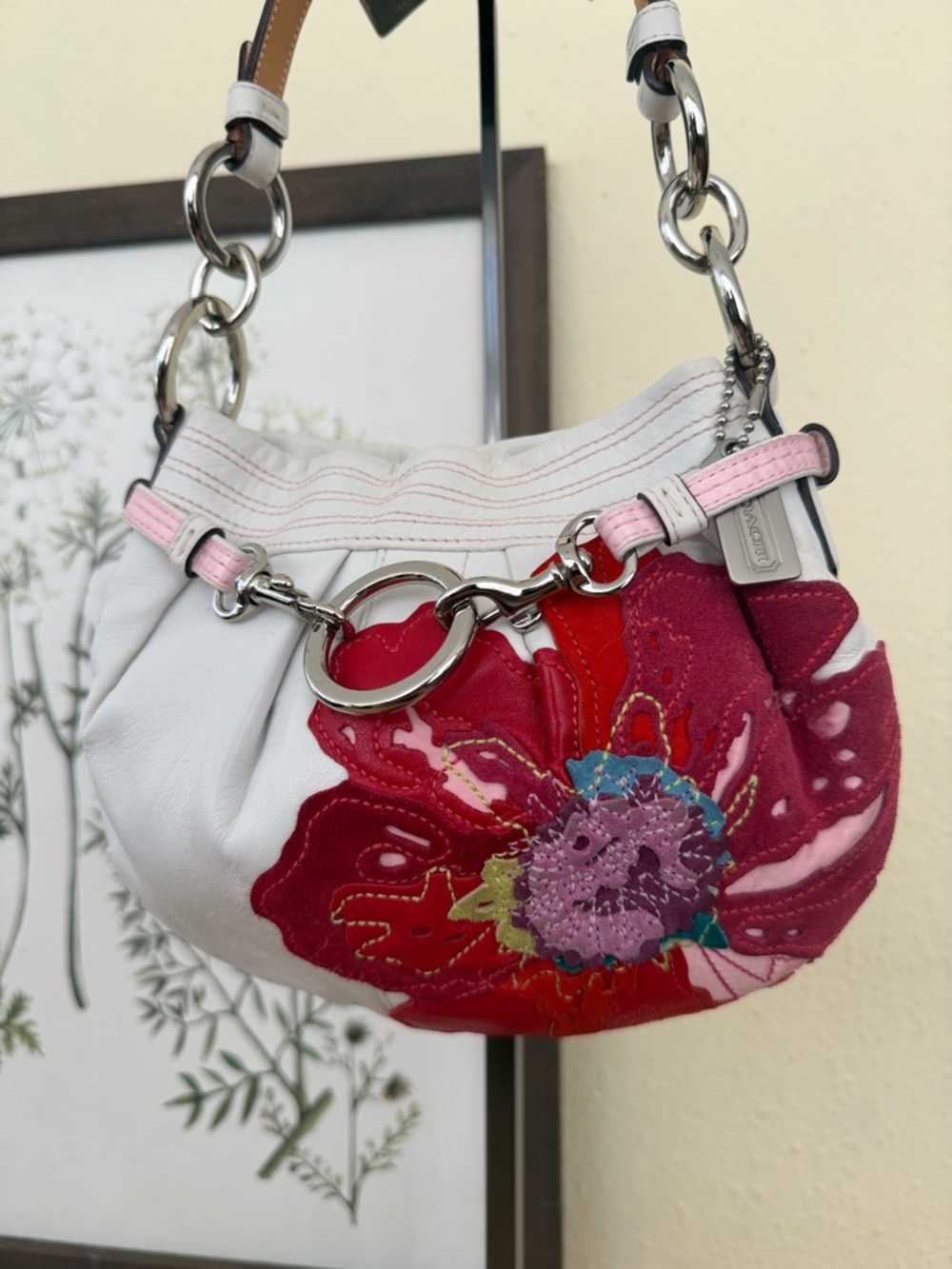 Rare Coach Poppy Mini Handbag with Pink Floral Applique - Picture 2 of 7